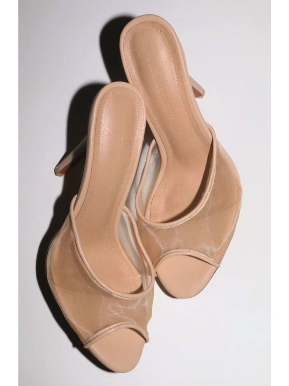 Cult of Coquette Ford Nude Mesh Open Toe Mules Heels Size 5.5